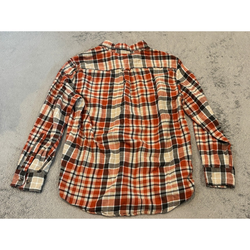 Eddie Bauer Mens Large Plaid Flannel Shirt Orange Black White Long Sleeve Cotton - Picture 6 of 7
